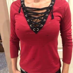 V neck lace up shirt